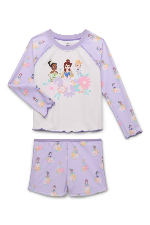 Character Toddler Girl Long-Sleeve Rash Guard and Swim Short Set, 2-Piece, Sizes 12M-5T