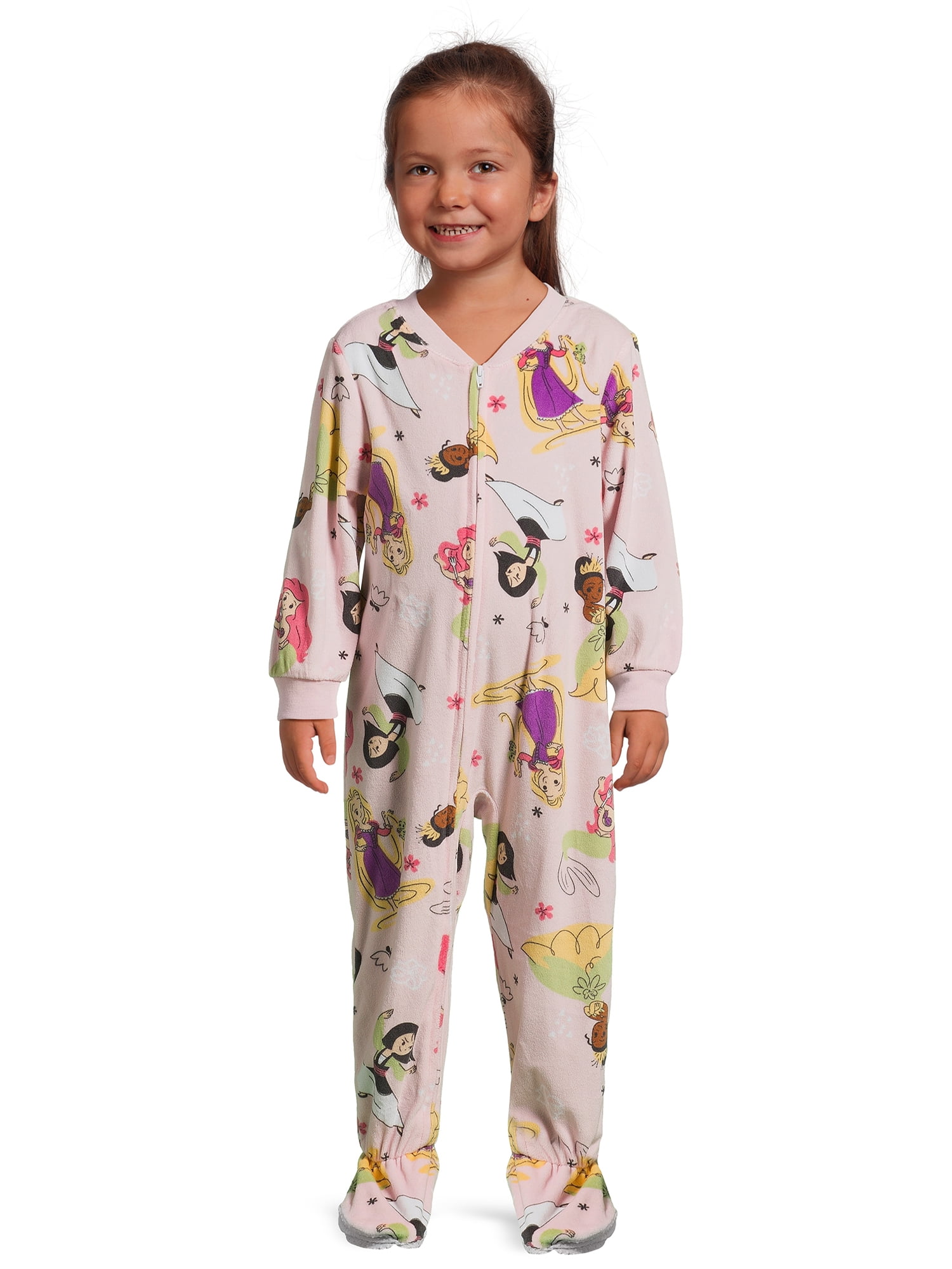 Disney Princess Toddler Girls One Piece Sleeper Pajamas, Sizes 12M-5T 