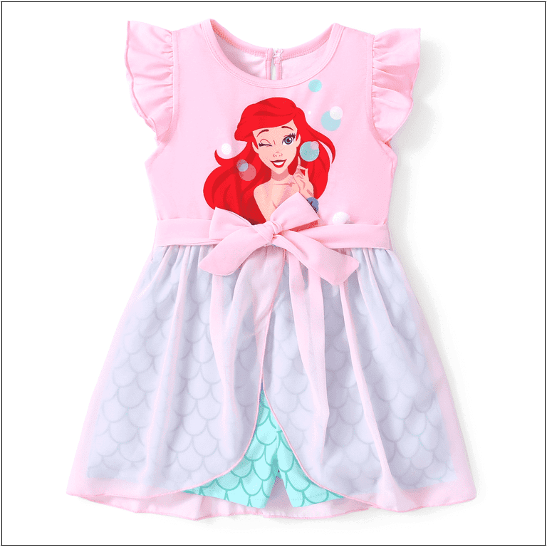 Disney Princess Toddler Romper, Ariel Mermaid Dress with Ruffled