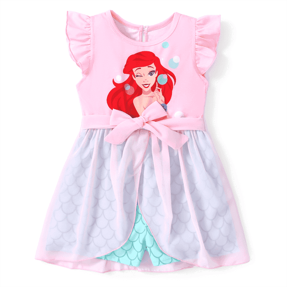 Disney Princess Toddler Girls Romper Little Mermaid Ariel Graphic Jumpsuit with Tulle Skirt Dresses Summer Outfits Sizes 2-6T