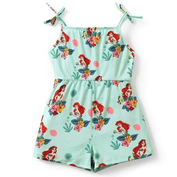 Disney Princess Toddler Girls Rompers Ariel Moana Rapunzel Graphic Floral Print Spaghetti Strap Jumpsuits Sizes 2-6