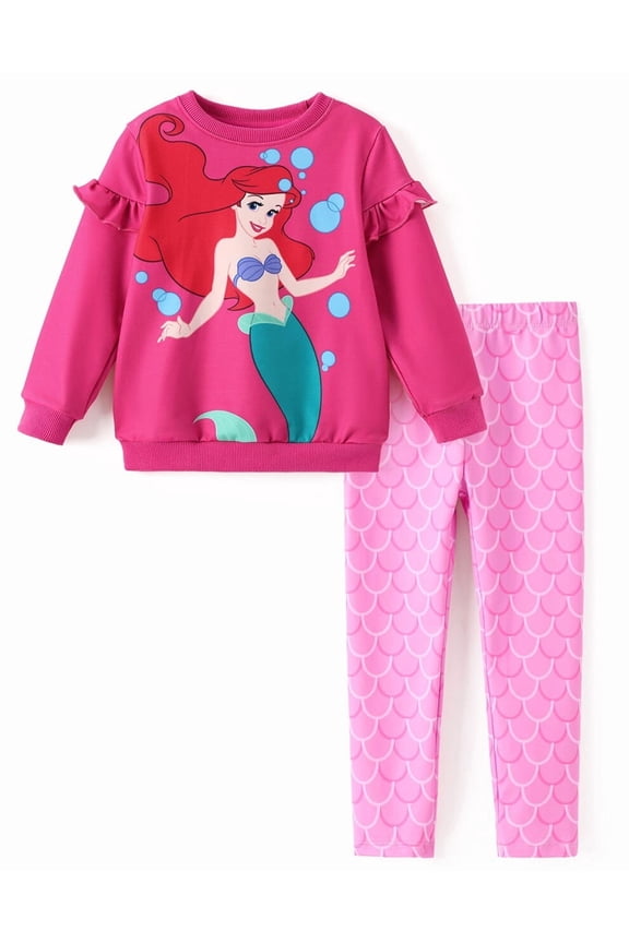 Princess Toddler Girls Ruffle Sweatshirt and Leggings Ariel Graphic Pink Outfit 2-Piece Set 3Y