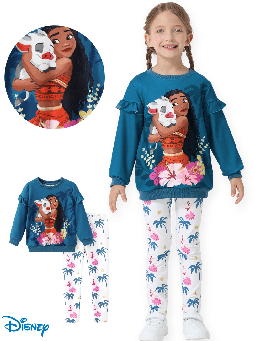 Disney Princess Toddler Girls Ruffle Sweatshirt and Leggings Moana Graphic Teal Outfit 2-Piece Set 5-6Y