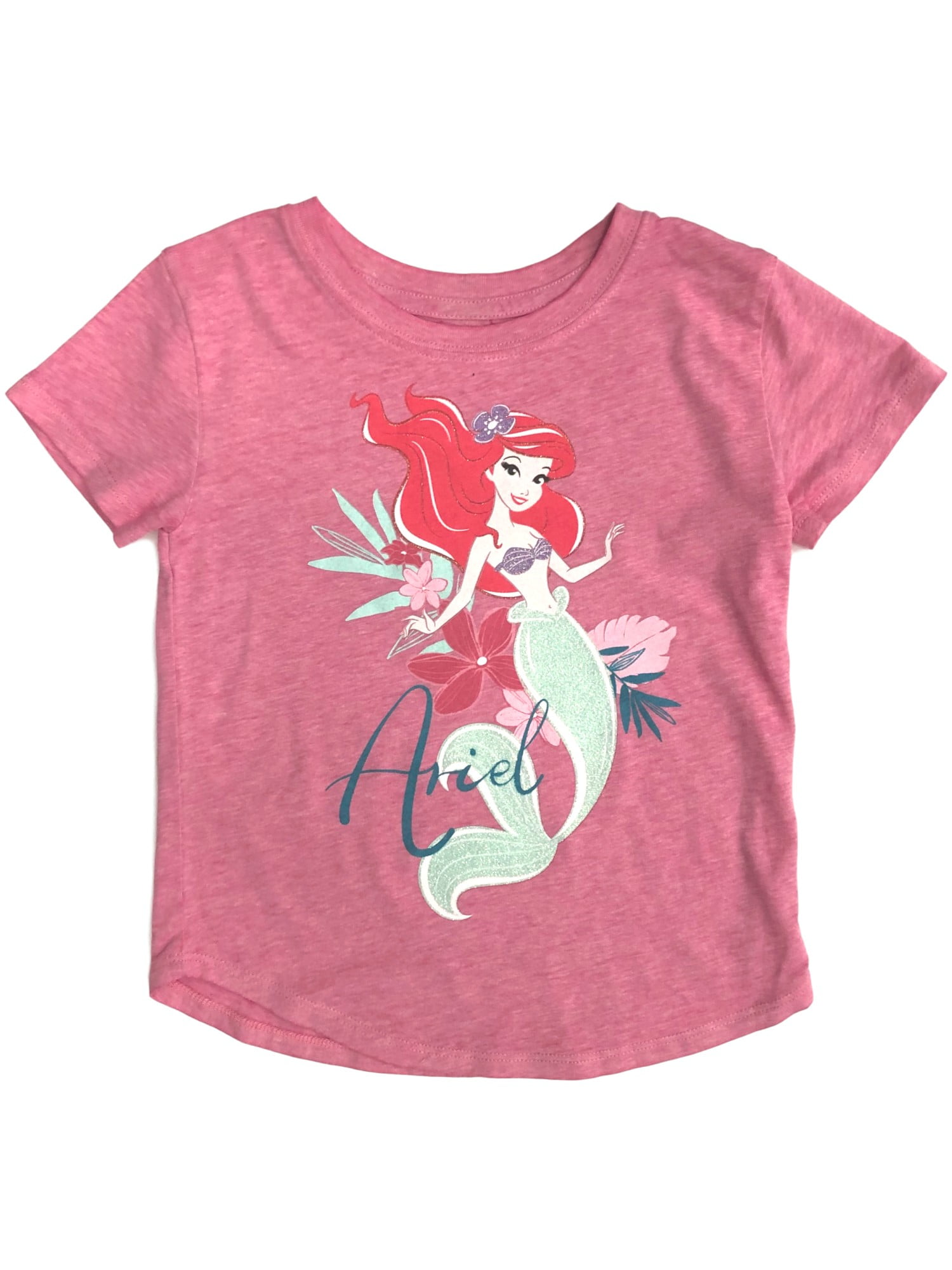 Disney Princess Toddler Girls Short Pink Ariel Little Mermaid Tee Shirt 4T