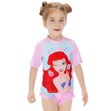 Disney Princess Toddler Girls Swimsuit Ariel Rapunzel Tiana Rash Guard 2 Pieces Set Sizes 2-6