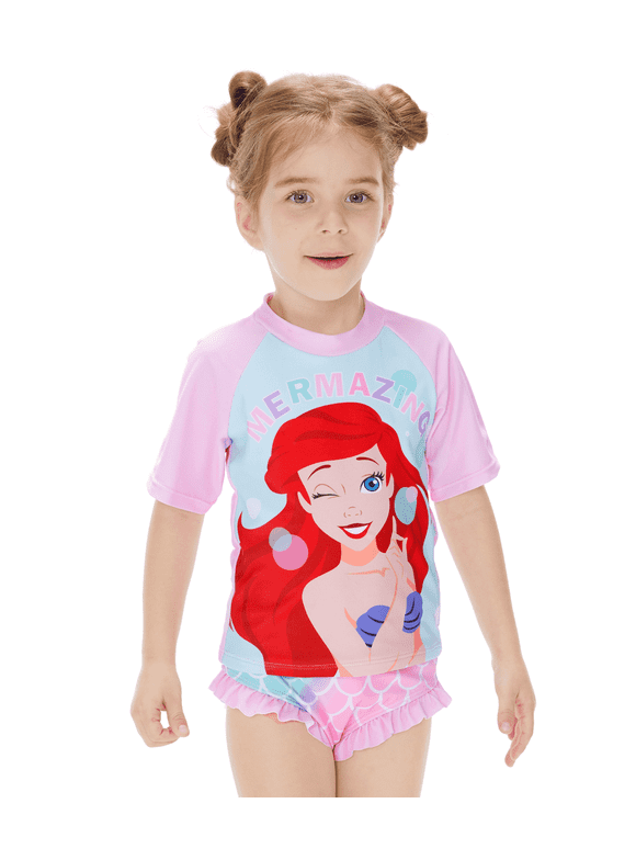 Princess Toddler Girls Swimsuit Ariel Rapunzel Tiana Rash Guard 2 Pieces Set Sizes 2-6