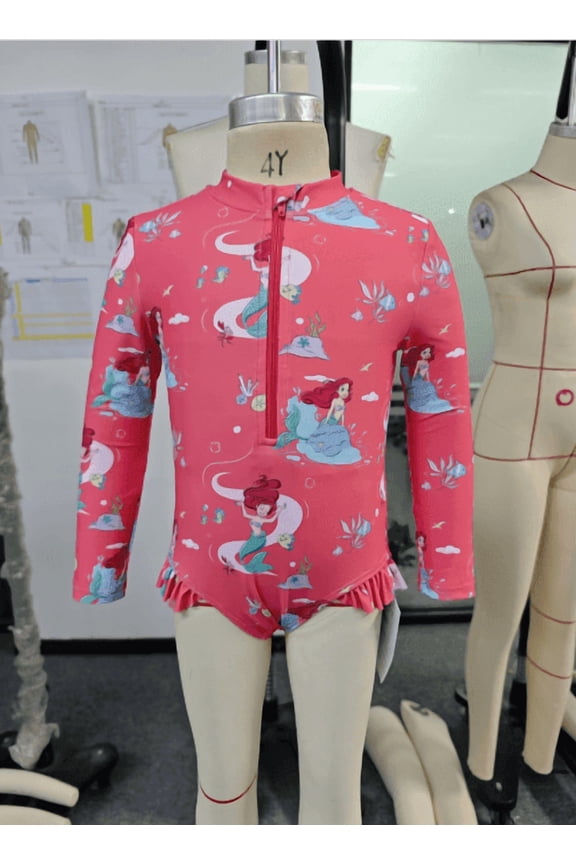 Princess Toddler Girls Swimsuits Ariel Zipper Rash Guard One Piece Bathing Suit Sizes 3M-6Y
