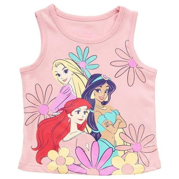 Disney Princess Toddler Girls Tank Top  Rapunzel, Ariel & Jasmine with Shimmer Flower Graphics  Soft Cotton Blend Fabric