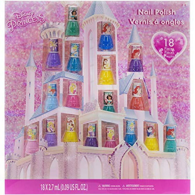 Disney Princess - Townley Girl Castlebox Non-Toxic Peel-Off Nail Polish Set for Girls, Opaque Colors, Ages 3+ - 18 CT
