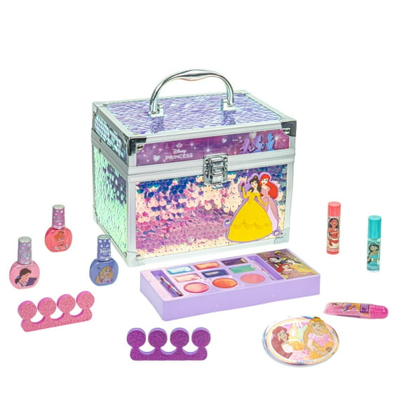 Disney Princess Train Case Makeup Set Toys for Girls Washable Makeup for Kids Pretend Play Makeup