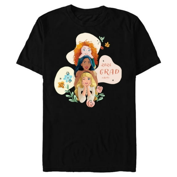 Disney Princess Trio Class of ‘24 Graduation New Grad 2024 - Short Sleeve Blended T-Shirt for Adults - Customized-Black