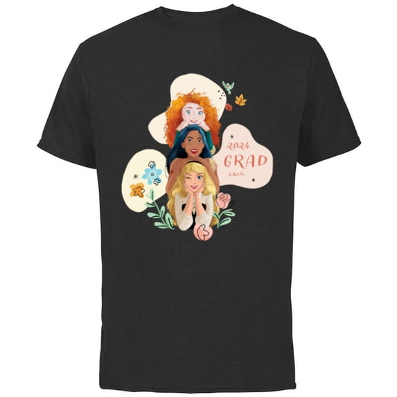 Disney Princess Trio Class of ‘24 Graduation New Grad 2024 - Short Sleeve Cotton T-Shirt for Adults - Customized-Black