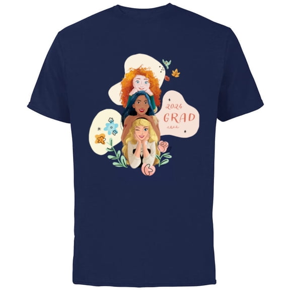 Disney Princess Trio Class of ‘24 Graduation New Grad 2024 - Short Sleeve Cotton T-Shirt for Adults - Customized-Navy