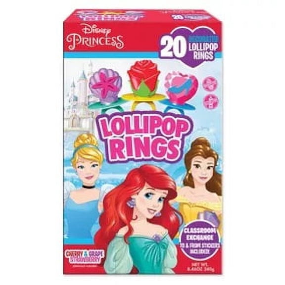 Disney Princess Valentine's Classroom Exchange Lollipops Rings Candies - 8.46oz/20ct
