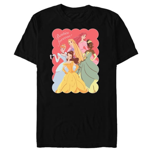 Disney Princess Valentine’s Day Friends BFFs Besties Forever - Short Sleeve Blended T-Shirt for Adults - Customized-Black
