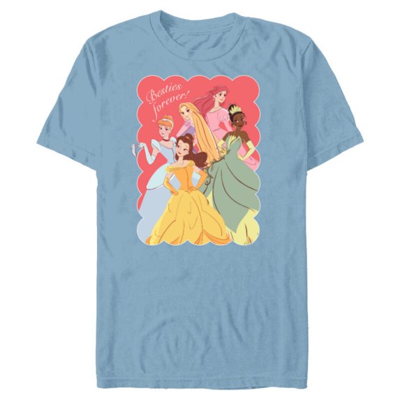 Disney Princess Valentine’s Day Friends BFFs Besties Forever - Short Sleeve Blended T-Shirt for Adults - Customized-Ocean Blue