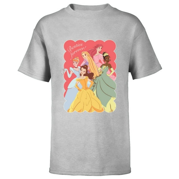 Disney Princess Valentine’s Day Friends BFFs Besties Forever - Short Sleeve T-Shirt for Kids - Customized-Athletic Heather