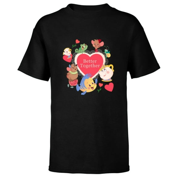 Disney Princess Valentine’s Day Love Heart Better Together - Short Sleeve T-Shirt for Kids - Customized-Black