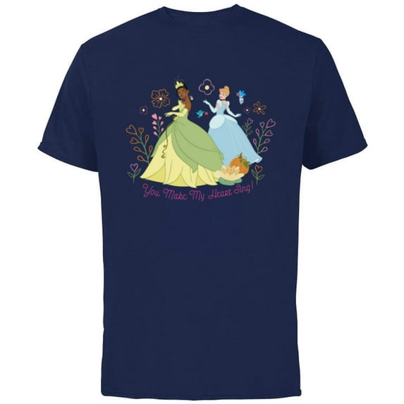 Disney Princess Valentine’s Day You Make My Heart Sing - Short Sleeve Cotton T-Shirt for Adults - Customized-Navy