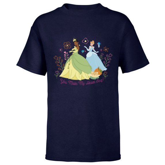 Disney Princess Valentine’s Day You Make My Heart Sing - Short Sleeve T-Shirt for Kids - Customized-Navy