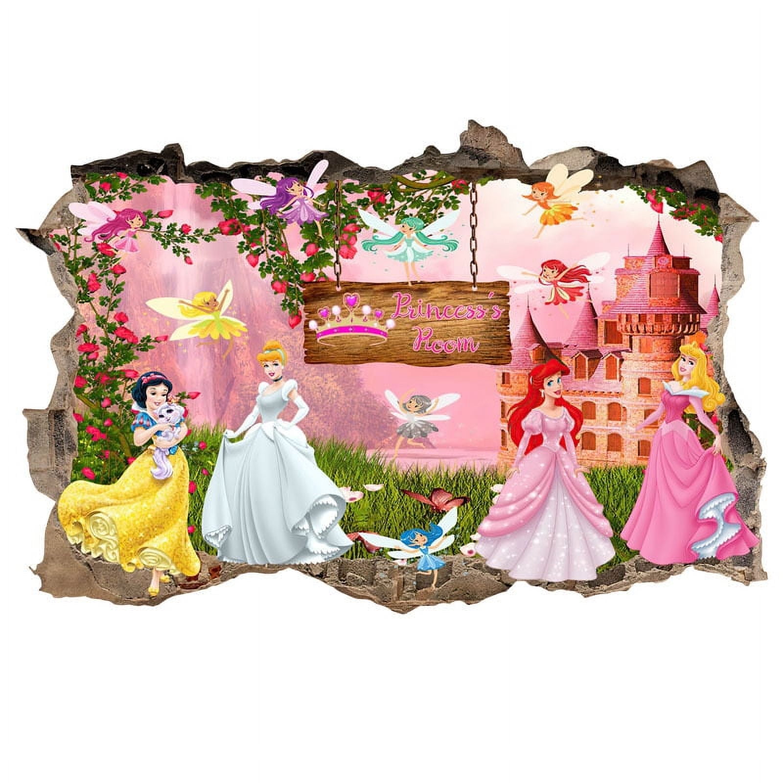 Wall Sticker For Bedroom Living Room Nursery Party Decorations Anime Princess Cartoon Background Self-Adhesive Wall Decor Baby Boy Girl Kids Room Wall Mural Decor Poster Gift