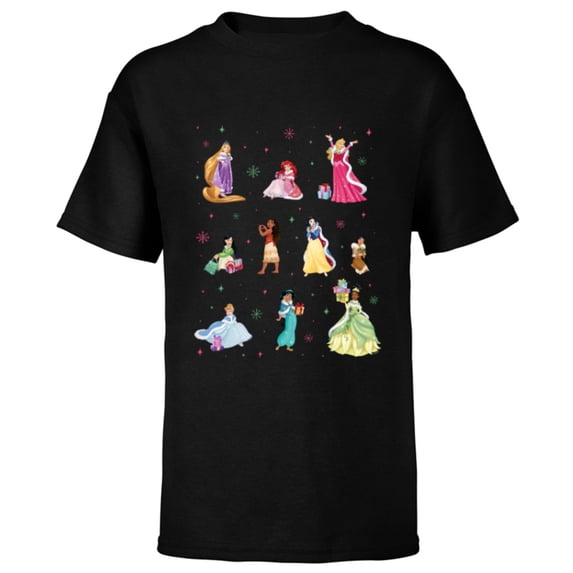 Disney Princess Winter Fashions and Holiday Christmas Gifts - Short Sleeve T-Shirt for Kids - Customized-Black