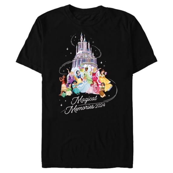 Disney Princess Winter Holiday Castle Magical Memories 2024 - Short Sleeve Blended T-Shirt for Adults - Customized-Black