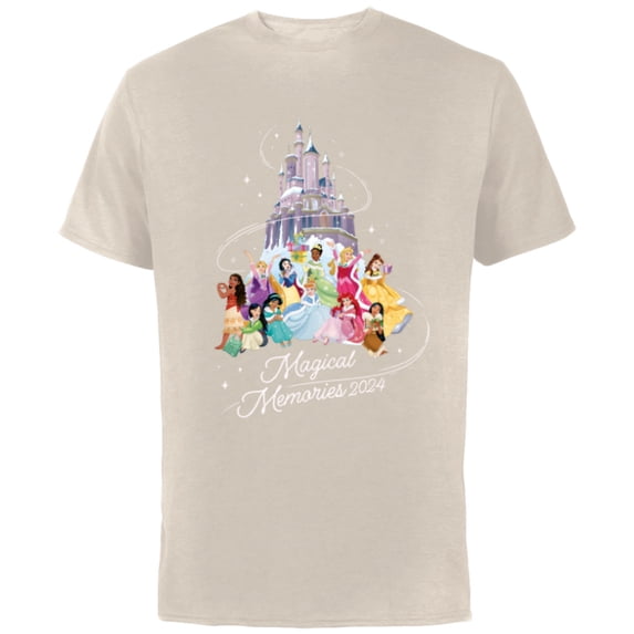 Disney Princess Winter Holiday Castle Magical Memories 2024 - Short Sleeve Cotton T-Shirt for Adults - Customized-Natural