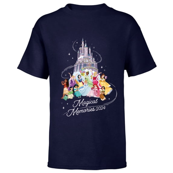 Disney Princess Winter Holiday Castle Magical Memories 2024 - Short Sleeve T-Shirt for Kids - Customized-Navy