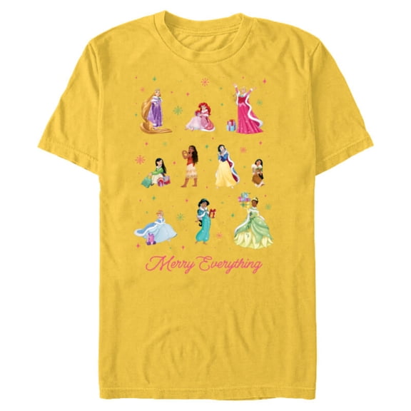 Disney Princess Winter Holiday Fashions Merry Everything - Short Sleeve Blended T-Shirt for Adults - Customized-Yellow
