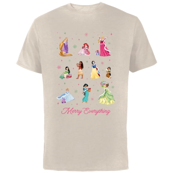 Disney Princess Winter Holiday Fashions Merry Everything - Short Sleeve Cotton T-Shirt for Adults - Customized-Natural