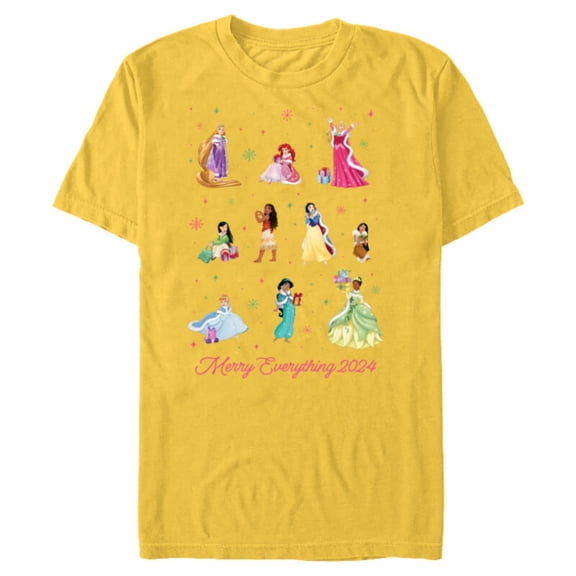 Disney Princess Winter Holiday Merry Everything 2024 - Short Sleeve Blended T-Shirt for Adults - Customized-Yellow