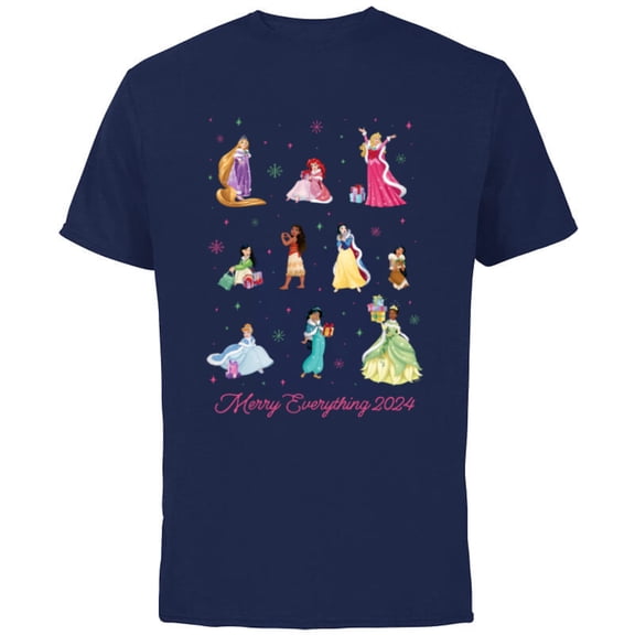 Disney Princess Winter Holiday Merry Everything 2024 - Short Sleeve Cotton T-Shirt for Adults - Customized-Navy
