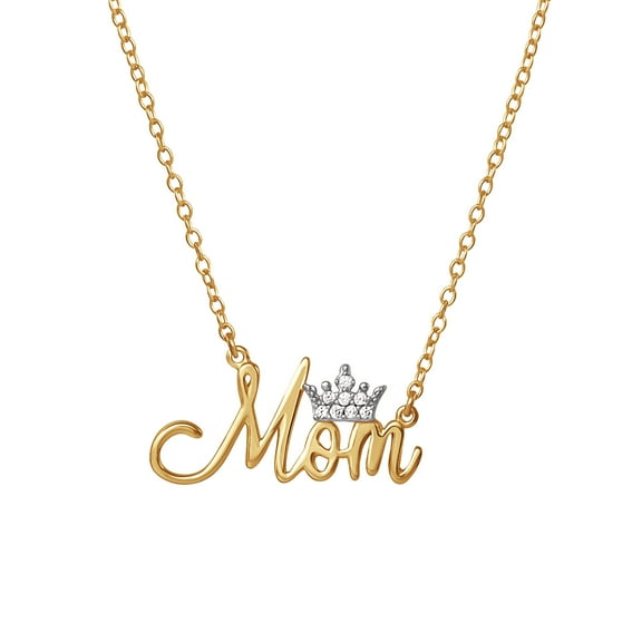 Disney Princess Women's CZ Gold Plated Sterling Silver Mom Pendant 18"