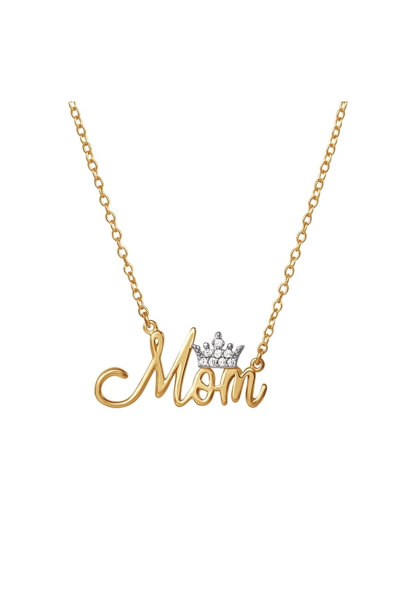Princess Women's CZ Gold Plated Sterling Silver Mom Pendant 18"