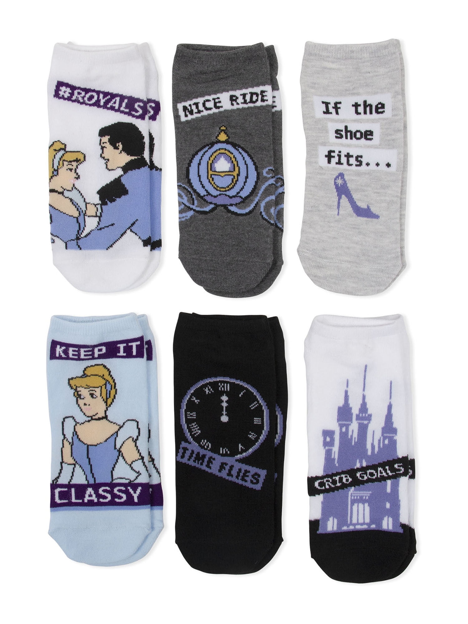 Disney Princess Women's Cinderella No Show Socks, 6 Pack