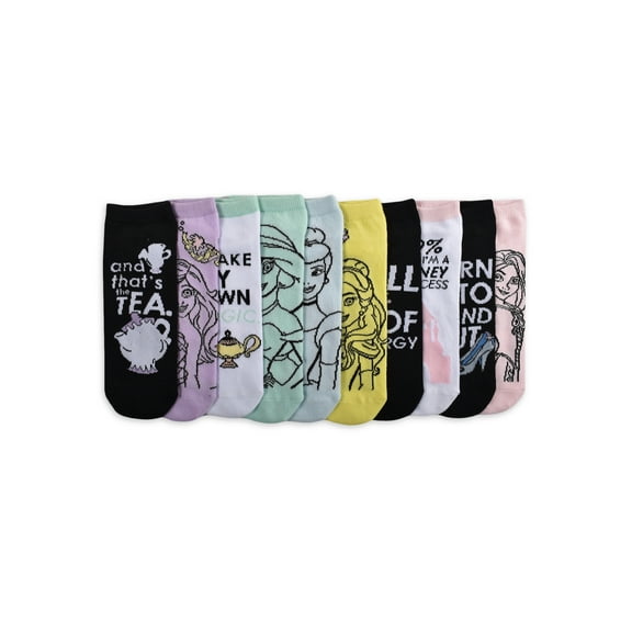 Disney Princess Women's Low-Cut Socks, 10-Pack, Shoe Sizes 4-10