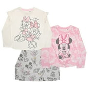 Disney Princess and Minnie Mouse Long Sleeve Tees 3 Pack, Princesses Minnie Mouse Long Sleeve T-Shirt 3-Pack Bundle Set for Girls (Size 2T-7)