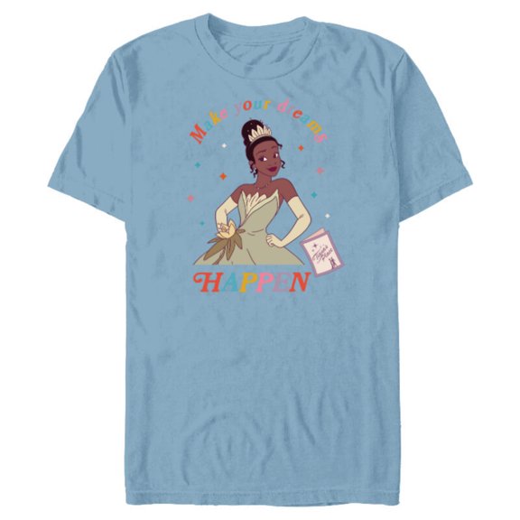 Disney Princess and the Frog Tiana Make Your Dreams Happen - Short Sleeve Blended T-Shirt for Adults - Customized-Ocean Blue