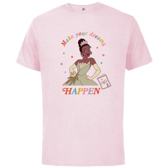 Disney Princess and the Frog Tiana Make Your Dreams Happen - Short Sleeve Cotton T-Shirt for Adults - Customized-Soft Pink