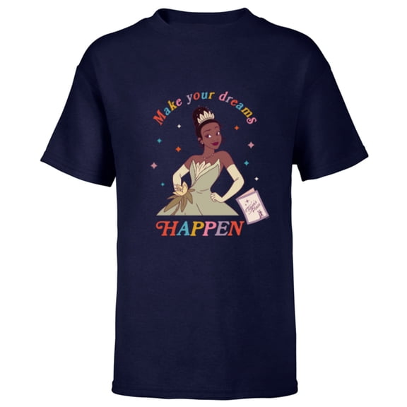 Disney Princess and the Frog Tiana Make Your Dreams Happen - Short Sleeve T-Shirt for Kids - Customized-Navy