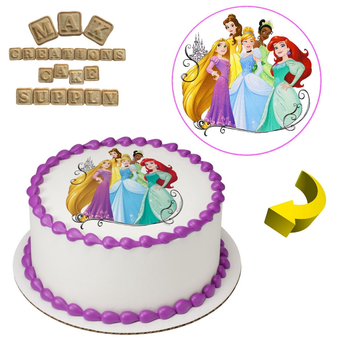 Disney Princesses 8" Round Edible Cake Topper ~ Can be used on 8", 9 ...