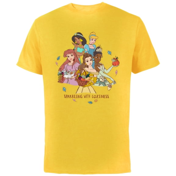 Disney Princesses Charming with Coziness Fall - Short Sleeve Cotton T-Shirt for Adults - Customized-Yellow