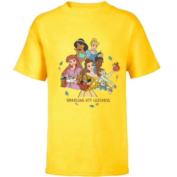Disney Princesses Charming with Coziness Fall - Short Sleeve T-Shirt for Kids - Customized-Yellow