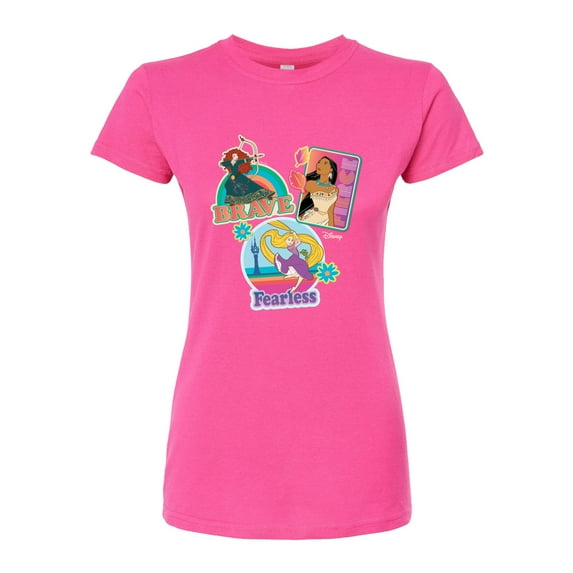 Disney Princesses - Fierce Pocahontas, Fearless Rapunzel & Brave Merida - Juniors Fitted T-Shirt