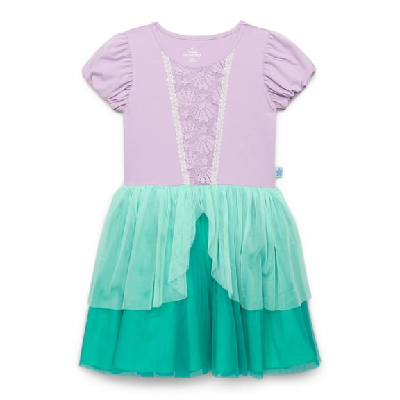 Disney Princesses Girls Little Mermaid Cosplay Dress with Puff Sleeves, Sizes 4-12