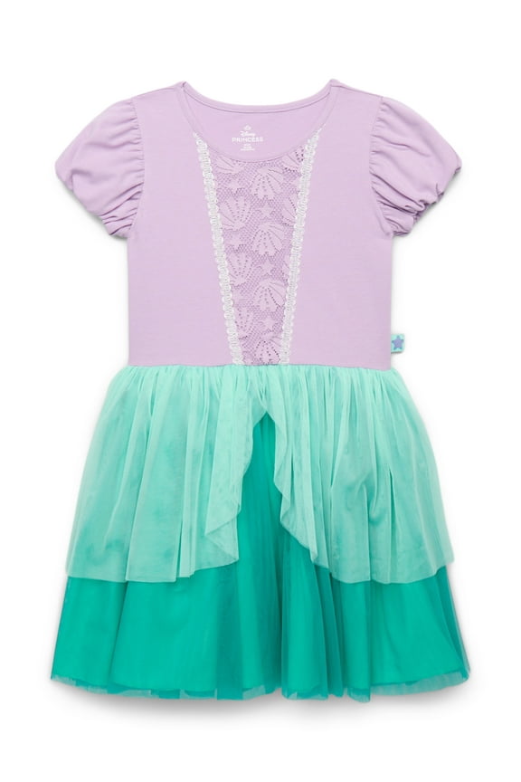 es Girls Little Mermaid Cosplay Dress with Puff Sleeves, Sizes 4-12