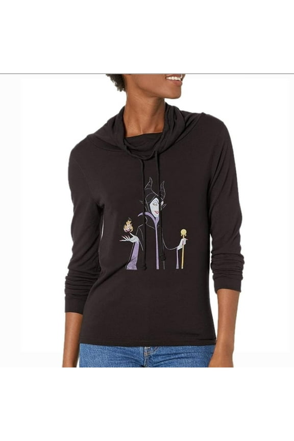 Disney Princesses Minimal Maleficent Cowl Neck Long Sleeve Top, Extra Small