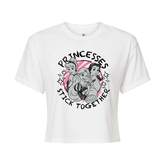 Disney - Princesses Stick Together - Juniors Cropped Cotton Blend T-Shirt