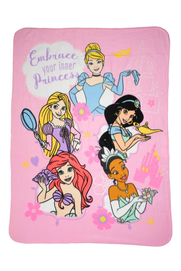 Princesses Throw Blanket 45x60 Ariel Jasmine Tiana Rapunzel Girls Pink